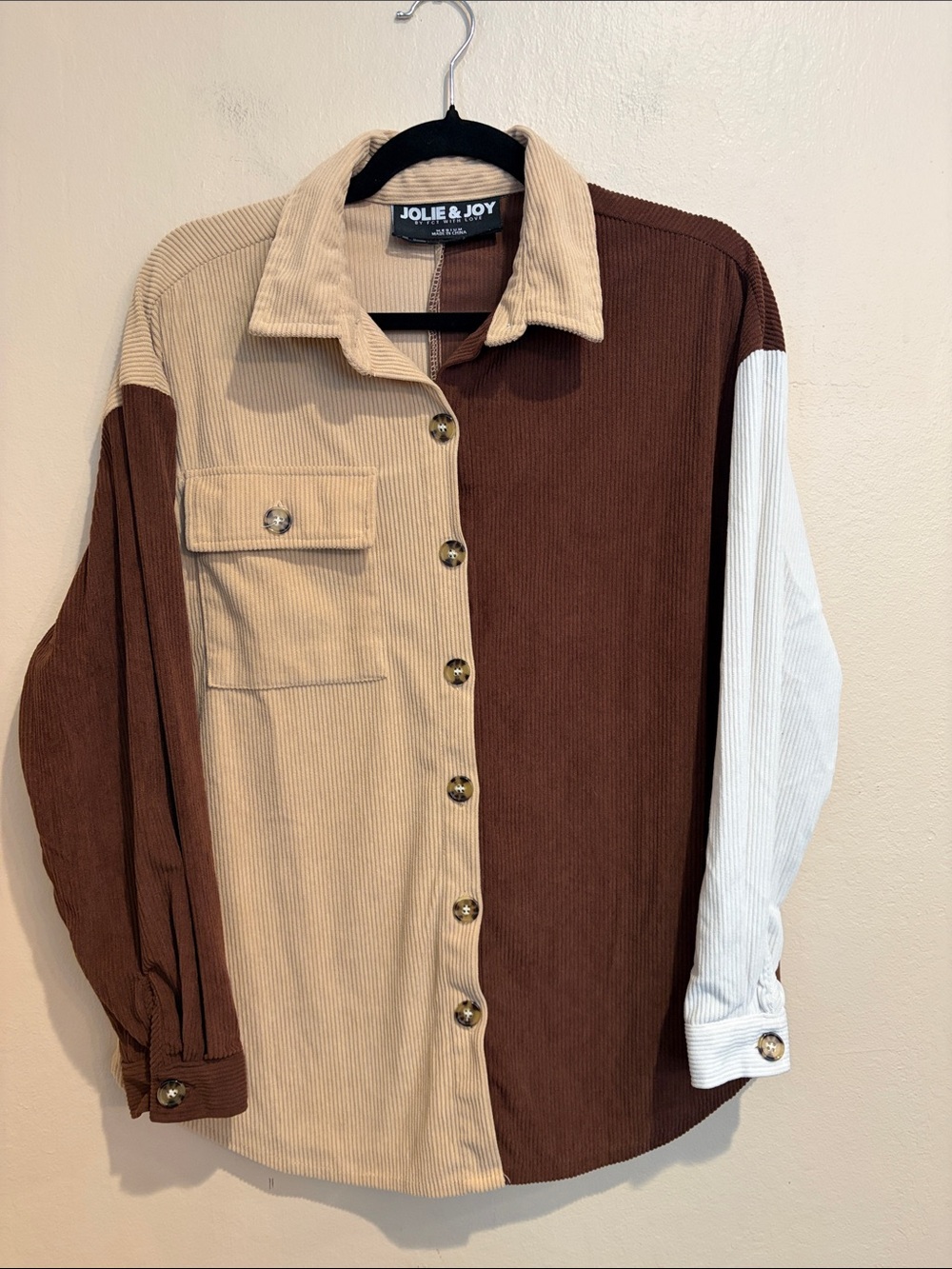 Jolie & Joy Brown Colorblock Button Up Shirt, Fall Comfy Vibes - Picture 1 of 7